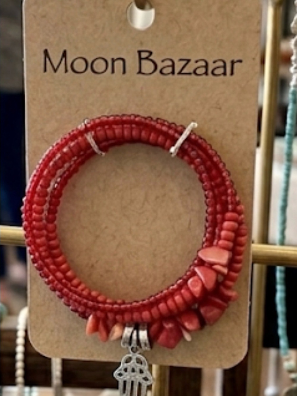 Red Beaded Multi-Strand Hamsa Wrap Bracelet